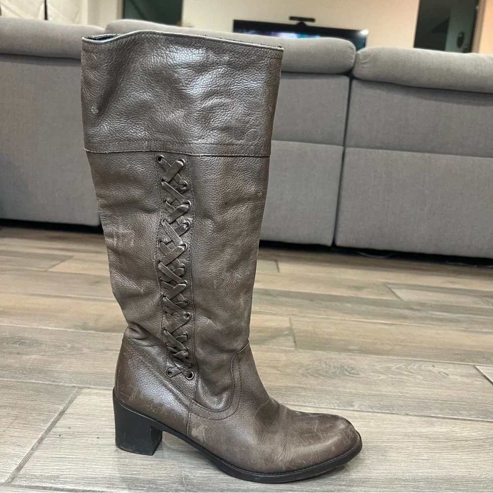 Vtg Eddie Bauer Brown Genuine Leather Full Zip Knee High Boots Italy Made US  8